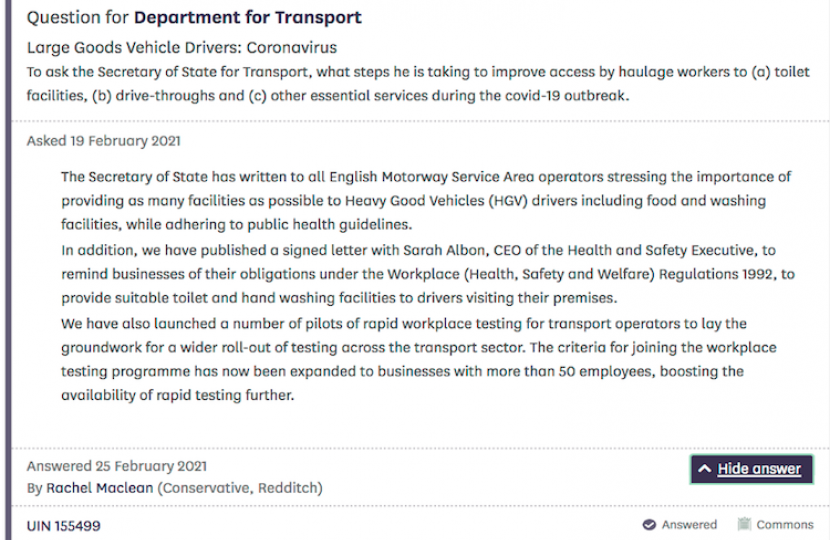 Written Question on Support for the Haulage Industry
