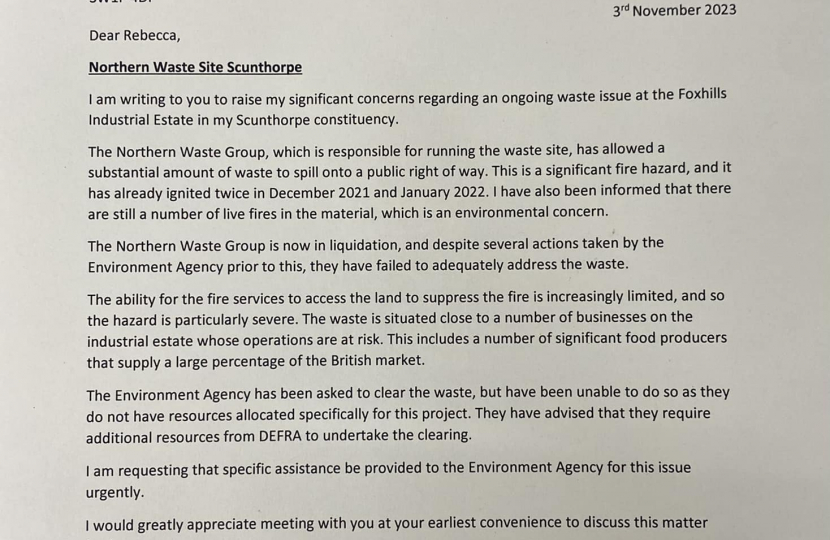 Letter to the Environment Minister