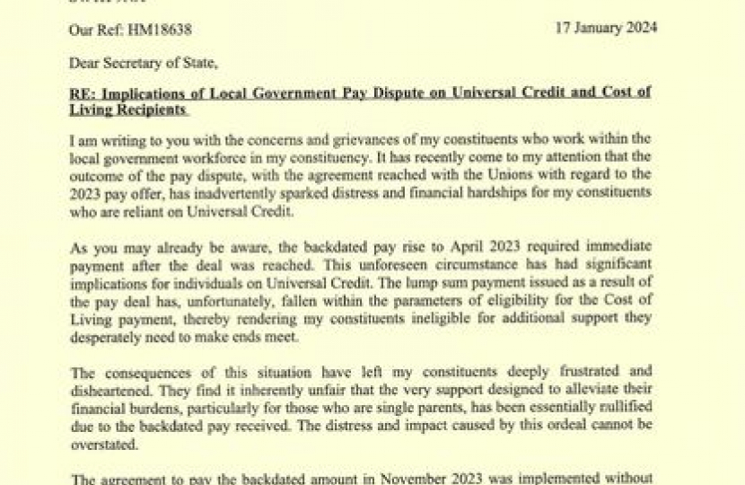Writing to the DWP Secretary of State about the implications of the Local Government Pay Award