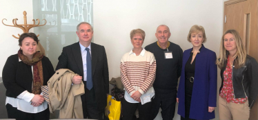 Stephen and Gill Ayling with Dame Andrea Leadsom MP, Holly Mumby-Croft MP, Sir Geoffrey Cox and his constituent, Hillary Nicholls