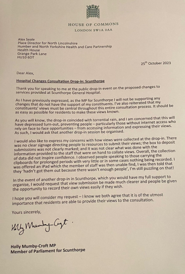 Letter to local NHS bosses