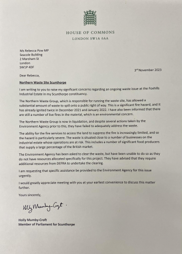 Letter to the Environment Minister